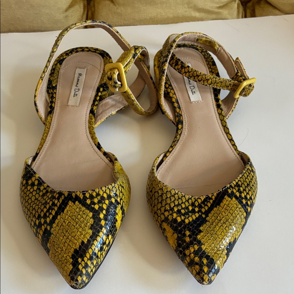 Massimo Dutti Yellow Snakeskin Print Ankle Wrap Sandals - Size 37